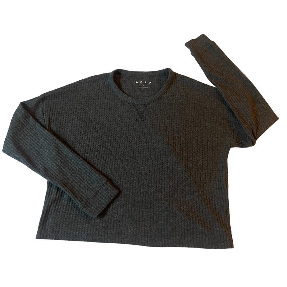 Aeropostale Womens Long Sleeve Waffle Knit Thermal Comfortable Crop Shirt